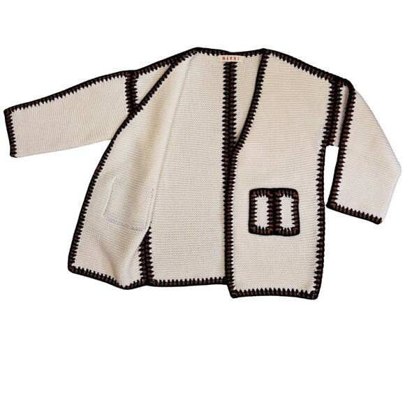 Marni Hand-Knit 100% Cashmere Cardigan Cream with Contrast Trim - Picture 3 of 5